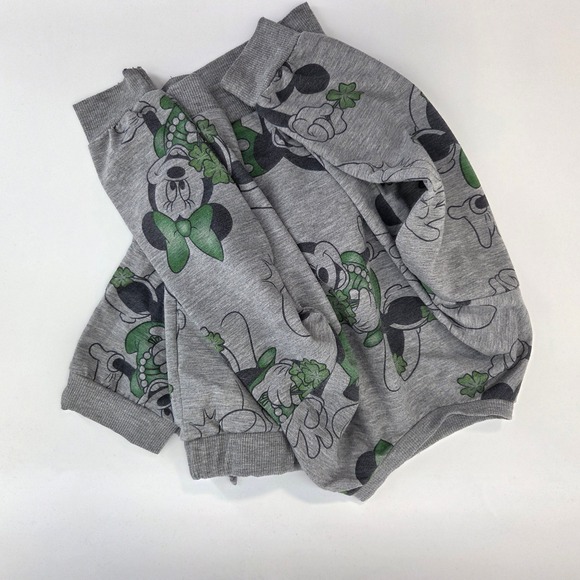 Disney Minnie Mouse Sweatshirt Joggers Kids 5T Grey Lucky Clover St Patricks Day - Picture 9 of 9